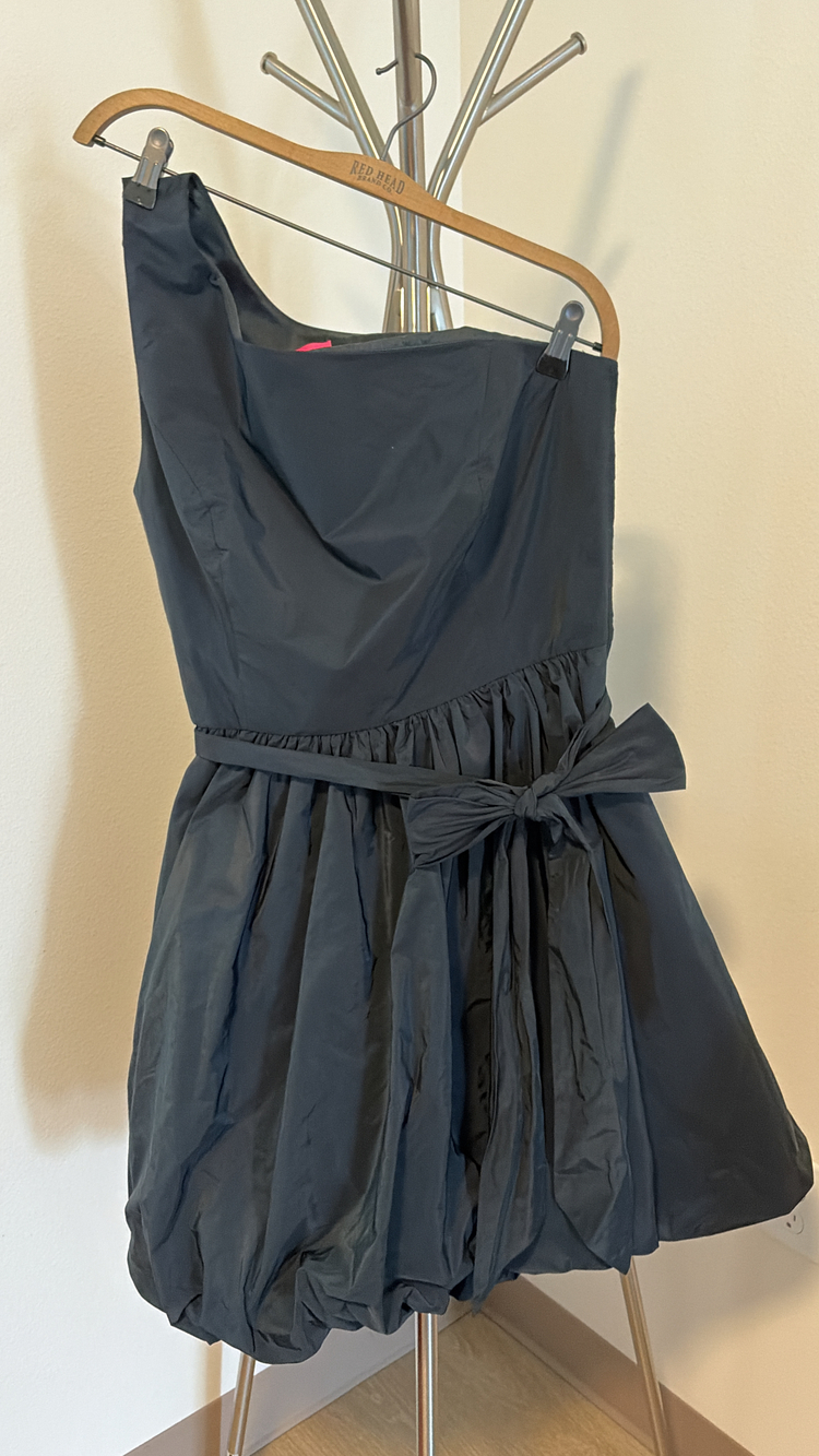 Lilly Pulitzer SondraLee One Shoulder Black Dress Size 12 Taffeta Bubble Hem Bow